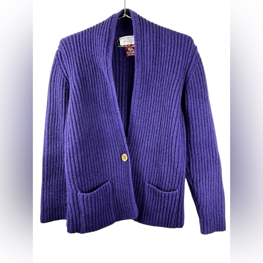 Susan Bristol Purple Ribbed Vintage Wool Cardigan